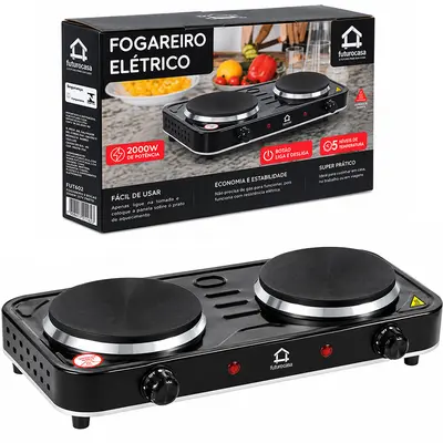 FOGAREIRO / FOGAO ELETRICO PORTATIL CHAPA INDUCAO 2 BOCAS 127V PRETO 2000W RELINX