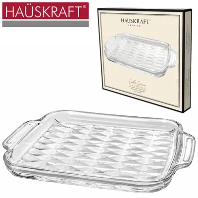 TRAVESSA DE VIDRO CRISTAL QUADRADA LINHA SERVIR DIAMONT HAUSKRAFT PREMIUM 24X20,5X2CM