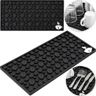 TAPETE ESCORREDOR DE LOUCAS DE SILICONE RETANGULAR PRETO 30X15CM