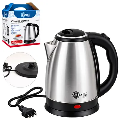 CHALEIRA JARRA ELETRICA DE INOX COM BASE REMOVIVEL + ALCA E LED INDICATIVO 2L 220V
