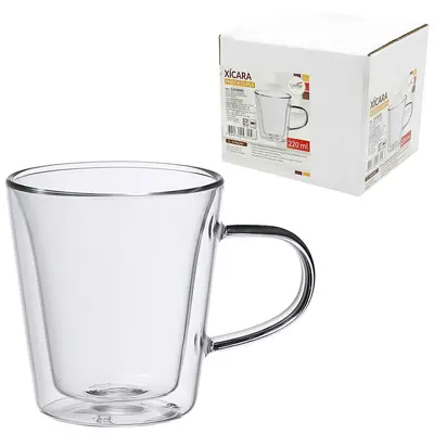 CANECA XICARA DE VIDRO BOROSSILICATO COM PAREDE DUPLA BISTRO 220ML NA CAIXA