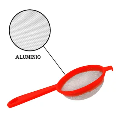 PENEIRA COADOR CABO PLASTICO E TELA DE ALUMINIO 24,5X14CM DE Ø