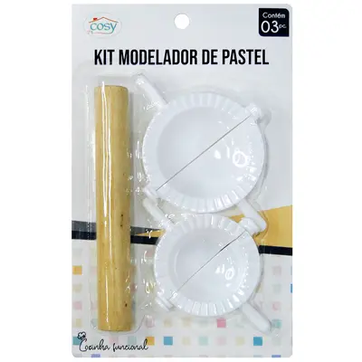 FORMA DE PLASTICO PARA PASTEL / FOGAZZA COM 2 PECAS + ROLO DE MADEIRA NA CARTELA