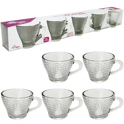 JOGO DE CANECA XICARA DE VIDRO PARA CAFE MOROCCO HONEY COM 5 PECAS 90ML NA CAIXA