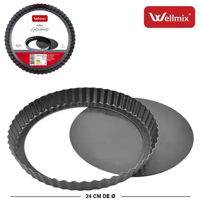 FORMA / ASSADEIRA DE ACO CARBONO ANTIADERENTE REDONDA PARA TORTA COM FUNDO REMOVIVEL 3X24CM DE Ø