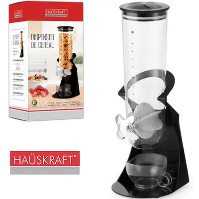 DISPENSER PORTA CEREAL DE ACRILICO COM SUPORTE + TAMPA E XICARA HAUSKRAFT 1500/200ML