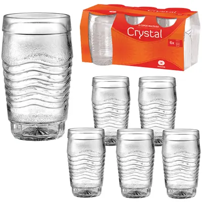 JOGO DE COPO DE VIDRO CRYSTAL COM 6 PECAS 280ML