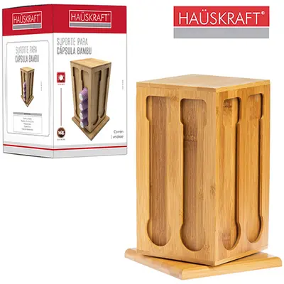 SUPORTE PORTA CAPSULA DE CAFE NESPRESSO DE BAMBU GIRATORIO HAUSKRAFT 22,2X14CM