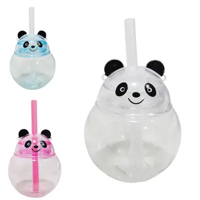 COPO COM TAMPA E CANUDO DE PLASTICO / ACRILICO PANDA TRANSCOLOR 450ML