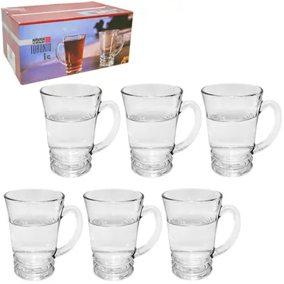 JOGO DE CANECA XICARA DE VIDRO PARA CAFE / CAPPUCCINO TORONTO COM 6 PECAS 200ML NA CAIXA