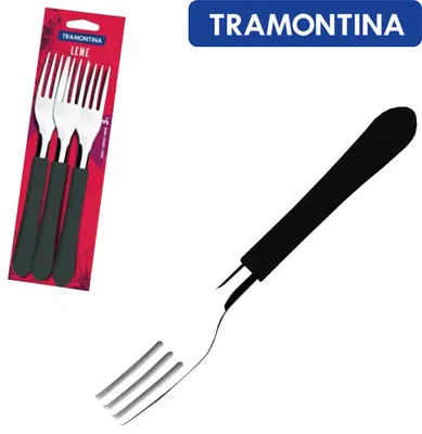 GARFO DE MESA DE INOX CABO PRETO COM 3 PECAS LEME