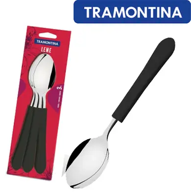 COLHER DE MESA DE INOX CABO PRETO COM 3 PECAS LEME