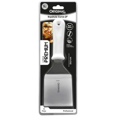ESPATULA DE COZINHA DEGRAU DE INOX CABO PLASTICO BRANCO PREMIUM 3'' 26CM NA CARTELA