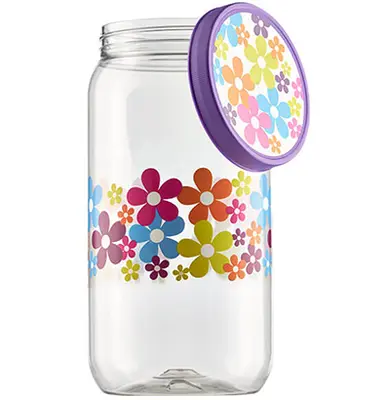 ORGANIZADOR DE PLASTICO REDONDO MARGARIDA LILAS COM TAMPA DE ROSCA 2700ML