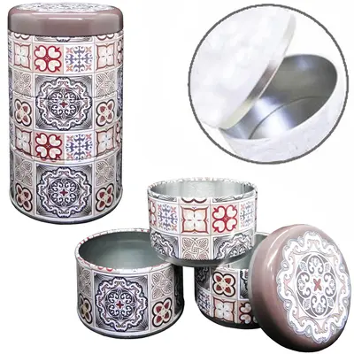 CONJUNTO DE POTE DE LATA REDONDO EMPILHAVEL COM TAMPA 3 PECAS 750ML