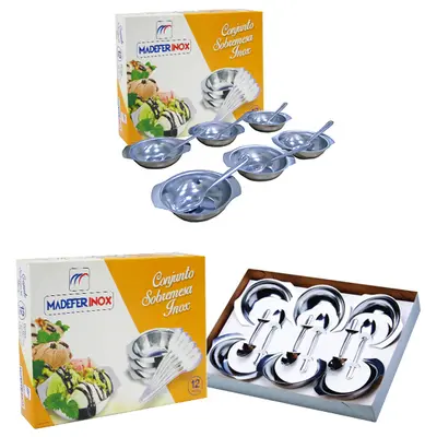 TIGELA DE INOX PARA SOBREMESA COM COLHER PRIVILEGE COM 12 PECAS NA CAIXA