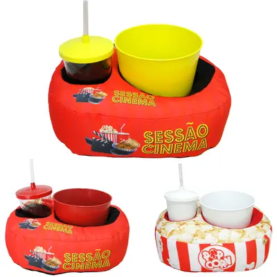 ALMOFADA CHEIA POLIESTER COM POTE BALDE DE PIPOCA + COPO TAMPA E CANUDO PLASTICO CINEMA