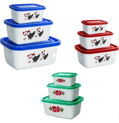 CONJUNTO DE POTE DE PLASTICO RETANGULAR PRIME COM TAMPA COLORS 3 PECAS PMG 260/520/1300ML