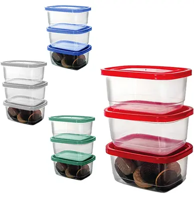CONJUNTO DE POTE DE PLASTICO RETANGULAR PRIME COM TAMPA COLORS 3 PECAS 520ML