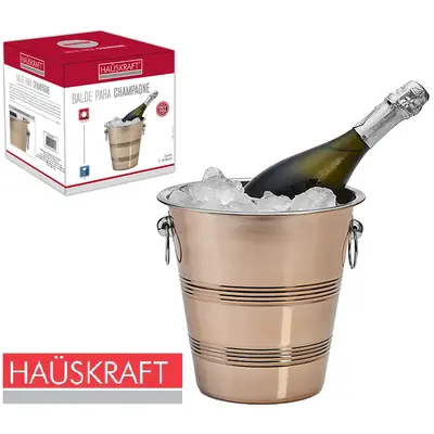 BALDE DE GELO DE INOX REDONDO COM ALCA PARA CHAMPANHE METALIZADO ROSE GOLD HAUSKRAFT 4,5L 21X21CM DE Ø