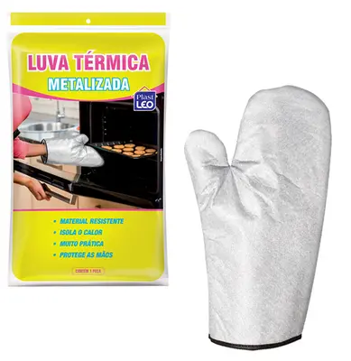 LUVA PARA COZINHA DE POLIESTER TERMICA LONGA METALIZADA PRATA 33CM