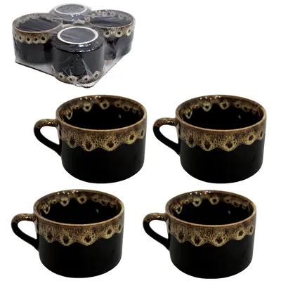 JOGO DE XICARA DE PORCELANA PARA CHA BORDA COM 4 PECAS 100ML