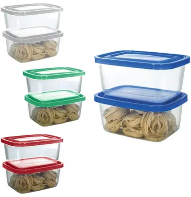 CONJUNTO DE POTE DE PLASTICO RETANGULAR PRIME COM TAMPA COLORS 2 PECAS 1300ML