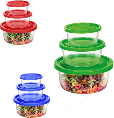 CONJUNTO DE POTE DE PLASTICO REDONDO PRIME COM TAMPA COLORS 3 PECAS PMG 270/550/1250ML