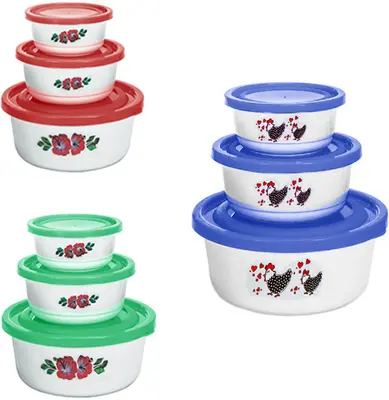 CONJUNTO DE POTE DE PLASTICO REDONDO PRIME COM TAMPA COLORS 3 PECAS PMG (270/550/1250ML)