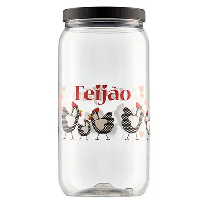 ORGANIZADOR DE PLASTICO REDONDO GALINHA FEIJAO COM TAMPA DE ROSCA 2900ML