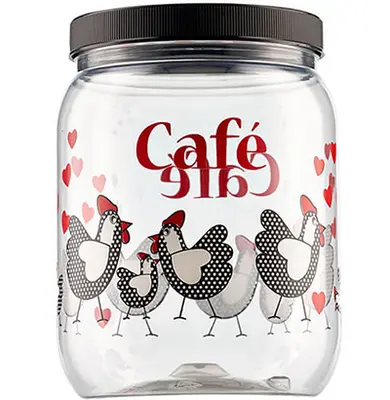 ORGANIZADOR DE PLASTICO REDONDO GALINHA CAFE COM TAMPA DE ROSCA 1700ML