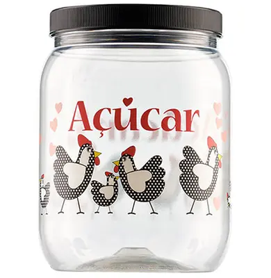 POTE DE PLASTICO REDONDO GALINHA ACUCAR COM TAMPA DE ROSCA 1700ML