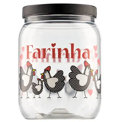 ORGANIZADOR DE PLASTICO REDONDO GALINHA FARINHA COM TAMPA DE ROSCA 1700ML