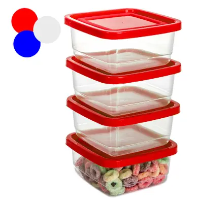 CONJUNTO DE POTE DE PLASTICO QUADRADO PRIME COM TAMPA COLORS 4 PECAS 270ML