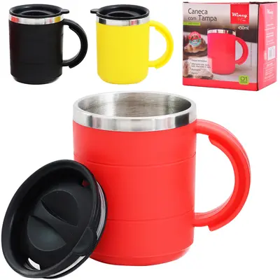 CANECA TERMICA DE INOX COM TAMPA DE PLASTICO 450ML
