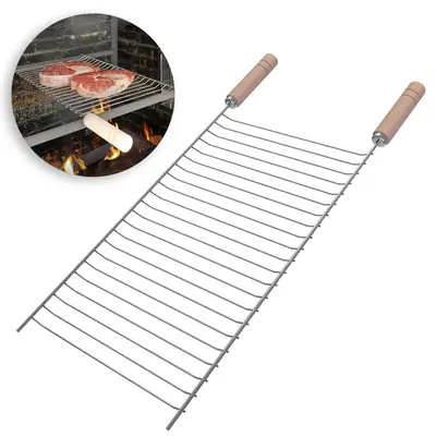 GRELHA ARAMADO PARA CHURRASCO NIQUELADA GRANDE Nº 3 CABO MADEIRA 67X31X3CM