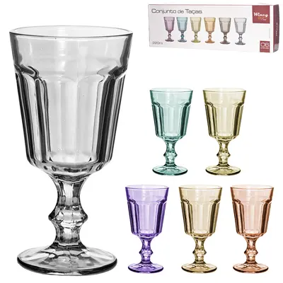 JOGO DE TACA DE VIDRO PARA AGUA / VINHO LISBOA TRANSCOLOR COM 6 PECAS 220ML