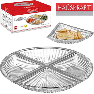 PETISQUEIRA DE VIDRO CRISTAL TRIANGULAR CANNES HAUSKRAFT COM 4 PECAS 23X16,5CM NA CAIXA