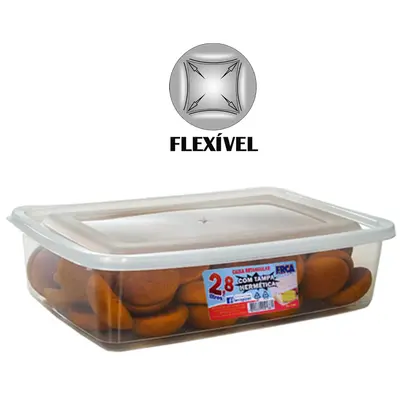 CAIXA / POTE DE PLASTICO RETANGULAR COM TAMPA HERMETICA FLEXIVEL 2,8L