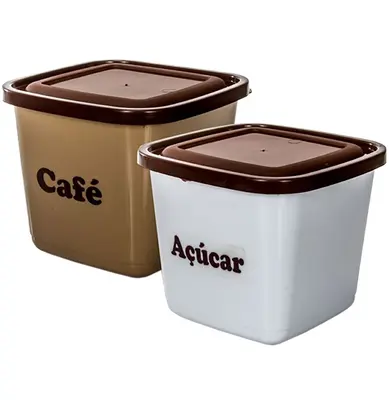 CONJUNTO DE POTE DE PLASTICO QUADRADO PARA CAFE / ACUCAR 2 PECAS 2100ML