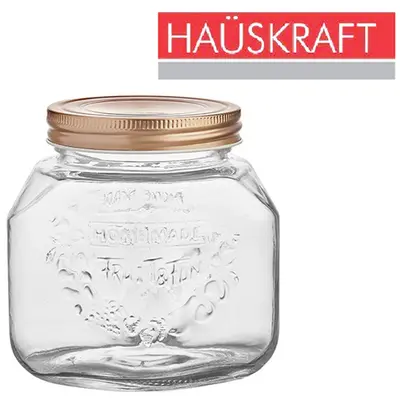 POTE DE VIDRO SQUARE COM TAMPA HERMETICA DE METAL METALIZADO ROSE GOLD HAUSKRAFT 1L