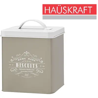 POTE DE LATA QUADRADO PARA BISCOITO / BISCUITS COM TAMPA + ALCA VANILA HAUSKRAFT 2,4L