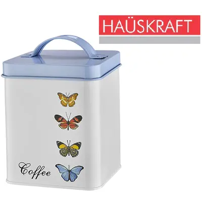 POTE DE LATA QUADRADO PARA CAFE / COFFEE COM TAMPA + ALCA BUTTERFLY HAUSKRAFT 1,6L