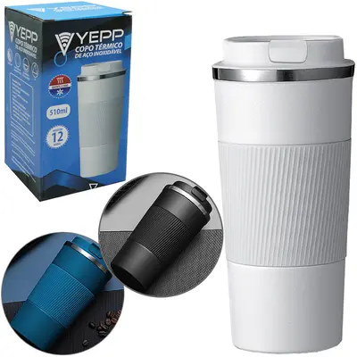 COPO TERMICO DE INOX COM PAREDE DUPLA EMBORRACHADO E TAMPA DE PLASTICO YEPP COLORS 510ML