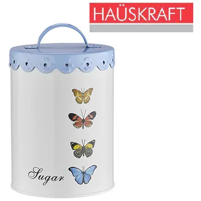 POTE DE LATA REDONDO PARA ACUCAR / SUGAR COM TAMPA + ALCA BUTTERFLY HAUSKRAFT 1,2L