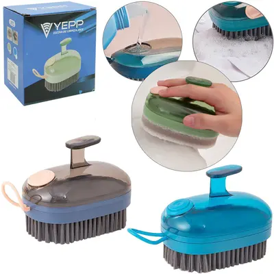 ESCOVA COM DISPENSER PARA DETERGENTE 2 EM 1 YEPP COLORS 11X8,5X7,5CM NA CAIXA