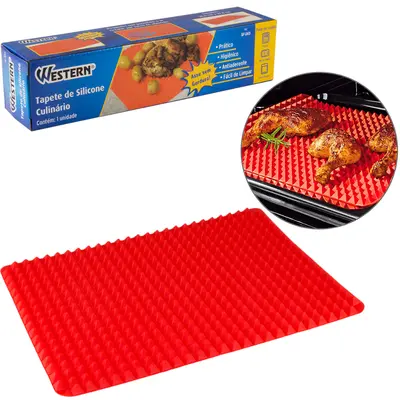 TAPETE ESTEIRA CULINARIO DE SILICONE PARA FORNO / MICROONDAS 220 GRAUS VERMELHO 39X27CM