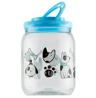 POTE DE PLASTICO REDONDO DOG AZUL COM TAMPA DE ROSCA E ALCA 1700ML