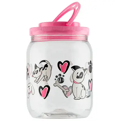 POTE DE PLASTICO REDONDO DOG ROSA COM TAMPA DE ROSCA E ALCA 1700ML