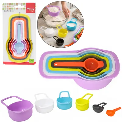 CONJUNTO DE COLHER MEDIDORA DE PLASTICO COLORS COM 6 PECAS 7,5/15 / 60/85 / 125/250ML
